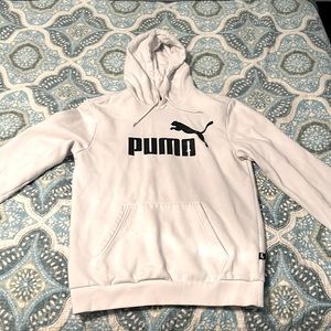 White Puma hoodie. Has small grey stain on right sleeve.
